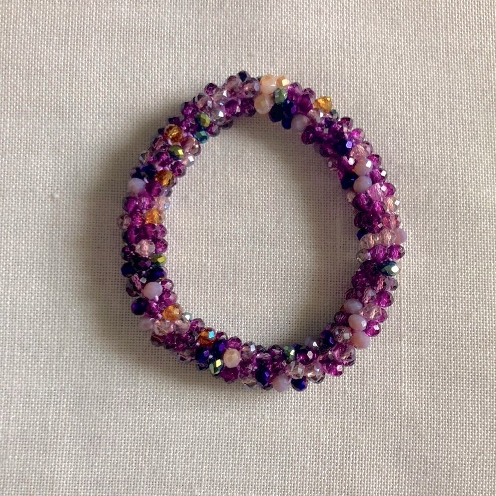 NWOT Free People Beaded Elastic Hair Band Tie for Ponytails Buns - Purple